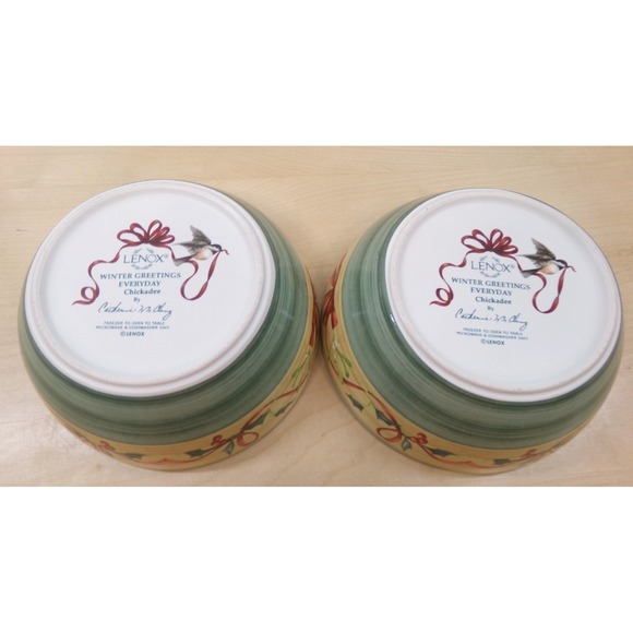 Lenox Winter Greetings Chickadee Everyday 7" Soup Cereal Bowls Lot of 2 - Picture 5 of 7